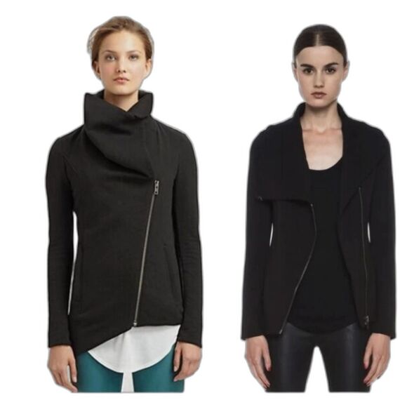 Helmut Lang Jackets & Blazers - Helmut Lang Black Asymmetric Zip Villous Soft Jersey Knit Moto Style Jacket Sz S